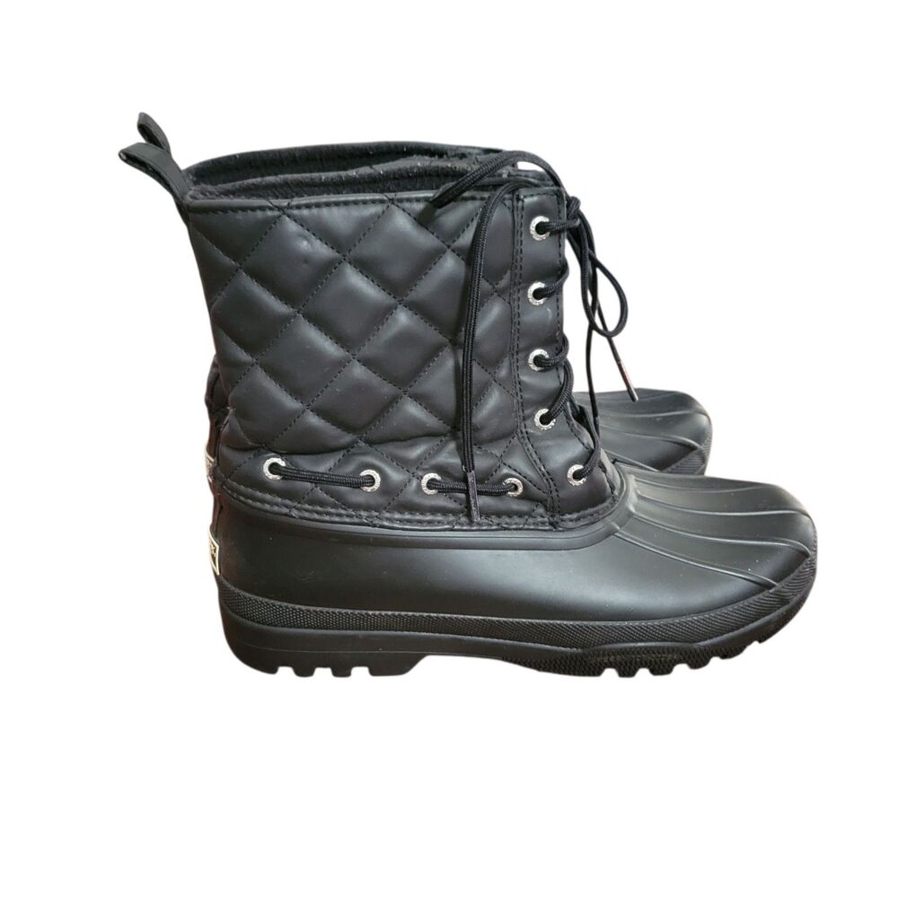 Sperry Quilted Duck Boots Black Waterproof Rubber Winter Boots Womens 9